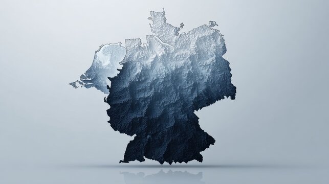 Map of Germany in Metallic Silver and Dark Blue Tones on Smooth Light Background