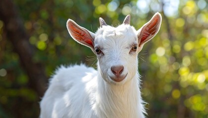 Obraz premium White Goat Portrait in Natural Light.
