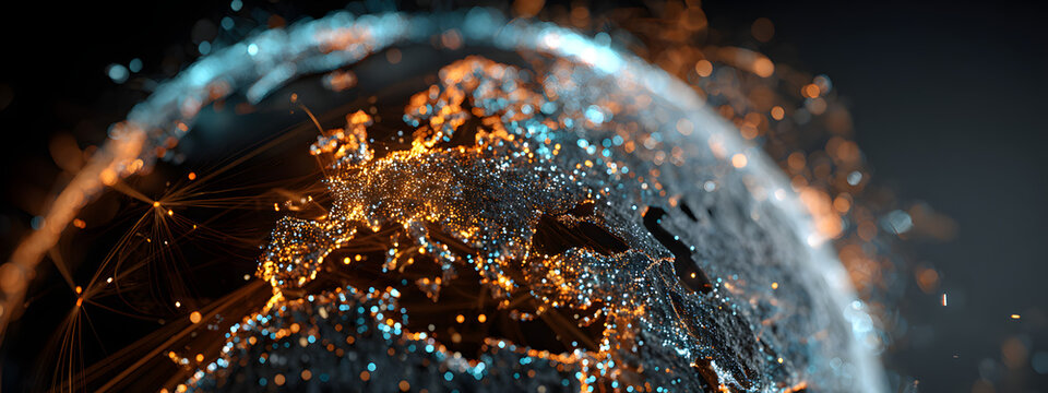 Futuristic digital globe made of glowing data dots representing global cyber network and technology connection. Perfect for AI, big data, and innovation backgrounds.