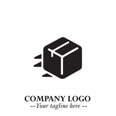Box Moving Fast Symbol in Black on the White Background with Dynamic Delivery Design