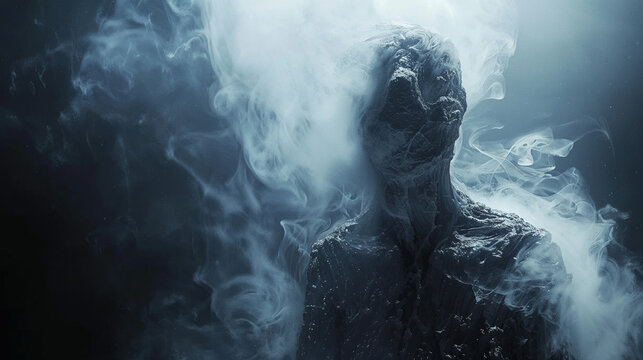 Frozen human figure preserved in ice cave with dramatic blue lighting evoking cryogenic preservation and suspended animation concepts