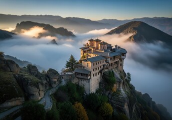 Misty Castle Fortress on a Rock