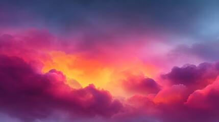 Obraz premium Stunning Vibrant Sunset Over Dramatic Clouds Displaying Shades of Purple, Pink, Orange, and Blue in a Mesmerizing Sky Composition