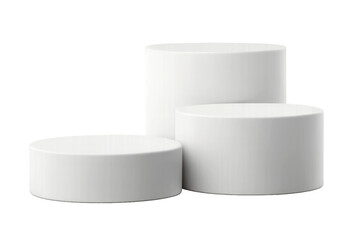 cosmetic container isolated on white - Minimalist white cylindrical podiums—3D tiered display platforms for product presentation, awards, and visual merchandising on transparent background
