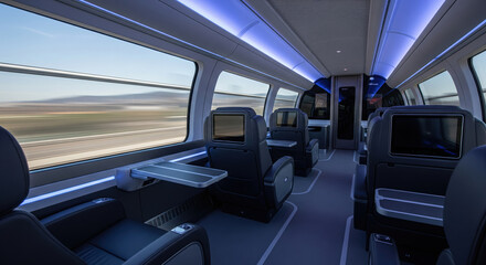 Fototapeta premium Modern Interior of a High-Speed Train with Futuristic Design and Comfortable Seating