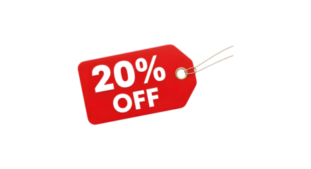 20 percent OFF red discount tag isolated on black