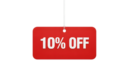 10 percent off hanging red price tag marketing promotion symbol