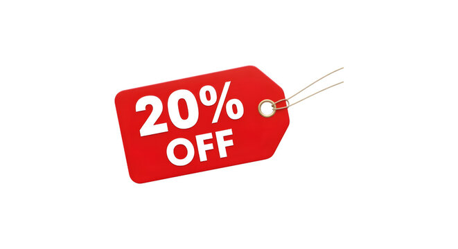 20 percent OFF red discount tag isolated on black