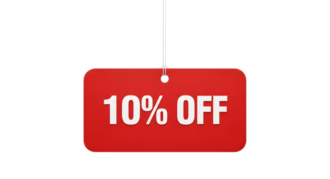 10 percent off hanging red price tag marketing promotion symbol
