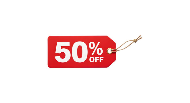 50 percent OFF red discount sale price tag marketing symbol