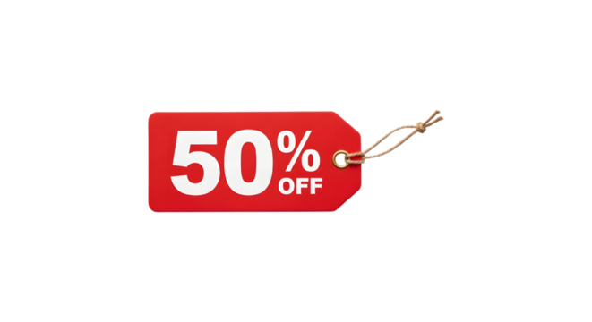 50 percent OFF red discount sale price tag marketing symbol