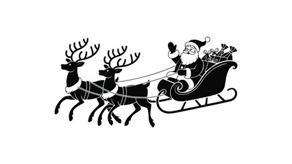 Santa Claus Flying Sleigh with Reindeer Silhouette Christmas Holiday Vector Illustration