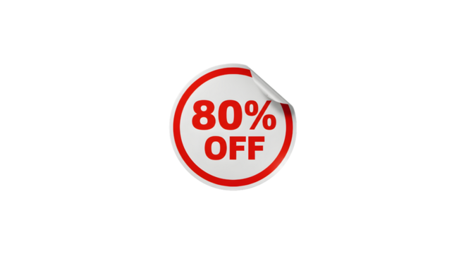 80 Percent Off Discount Sticker Red Sale Tag 3D Render