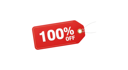 100 percent OFF red sales tag isolated 3D rendering
