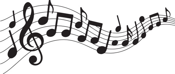 Music notes wave isolated, group musical notes background