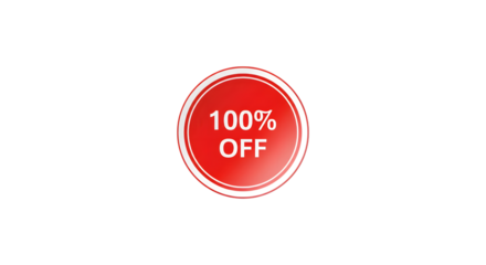 Glossy red 100 percent OFF sale badge isolated on black