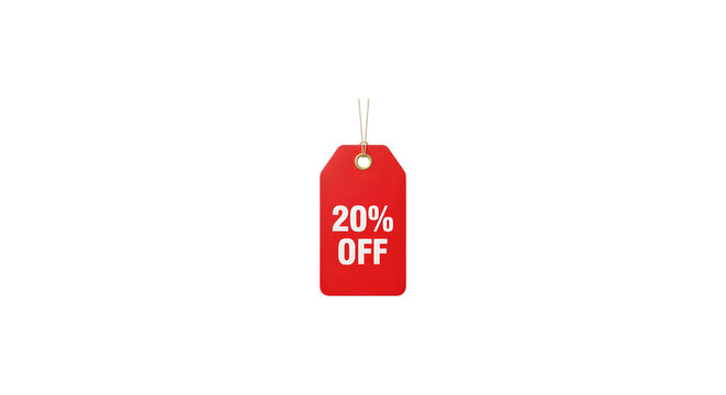 Isolated Red 20 Percent OFF Sale Discount Tag 3D Render