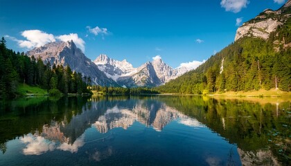a lake with mountain reflection