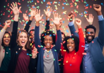 Diverse Group Celebrating Success with Confetti