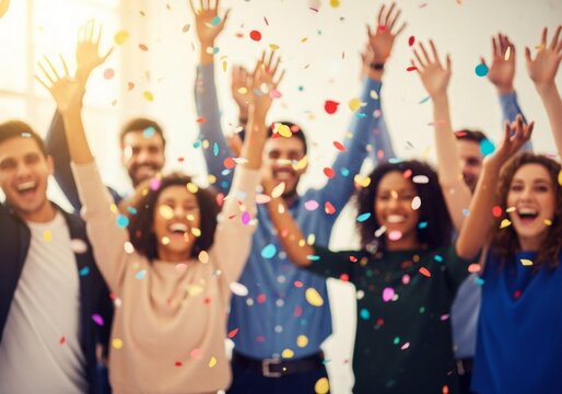 Joyful Diverse Team Celebrating Success with Confetti