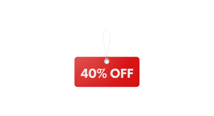 Red 40 percent OFF sale tag hanging realistic illustration