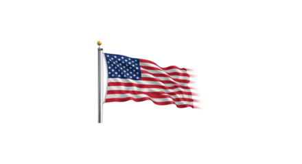 Tattered American Flag Waving on Pole Patriotism Symbol