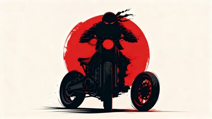 Rider of the Crimson Horizon: Silhouette Moto Art with Rising Sun