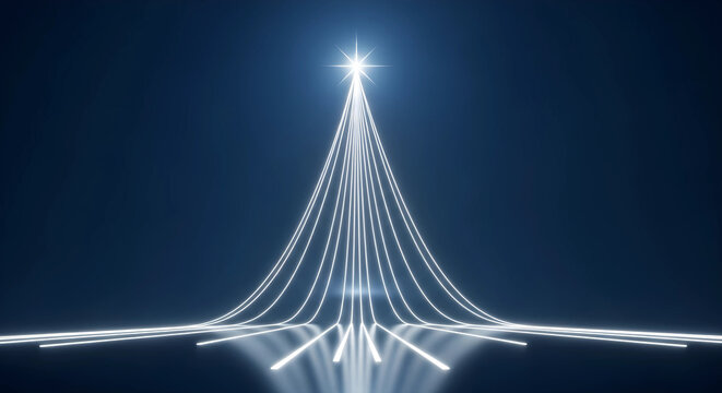 統一ビジョン: 集束する光の道と星が象徴するリーダーシップステージ背景