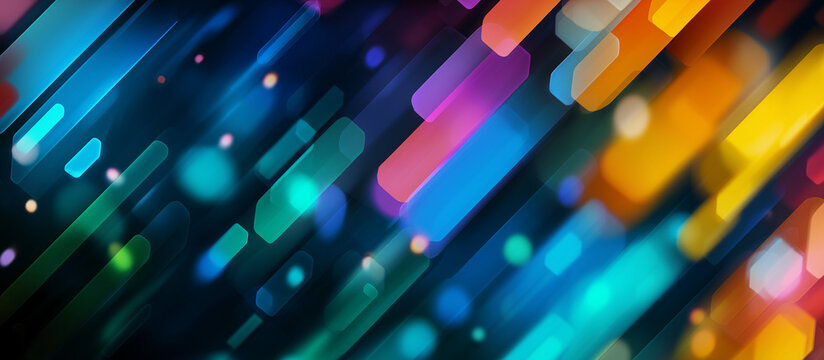 Graphic design background of tech scene. Modern abstract background. A vibrant and dynamic background of blue, purple, and pink streaks with lights moving at high speed.