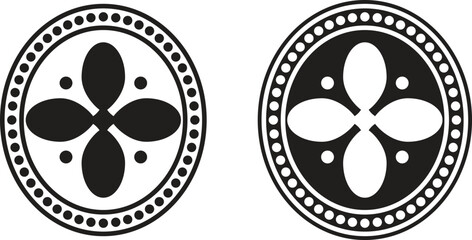 Geometric Circular Pattern with Symmetrical Petals and Dotted Border Vector Illustration 