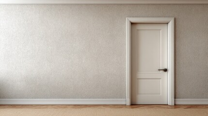 Interior room featuring a closed light colored entry point against a textured wall surface