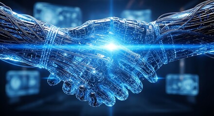 Dynamic Digital Handshake Illuminating Global Technology Partnerships and Seamless Future Innovation for Advanced Collaboration