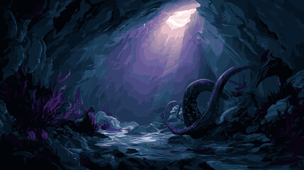 The Abyss, Vector Dark Fantasy Illustration. Game Design Concept, Dungeon, Fantasy, RPG