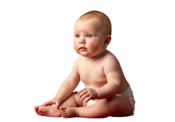 Adorable Baby Sitting Upright Wearing a Diaper on Black Background