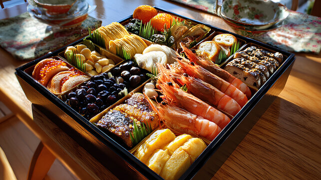 おせち料理の豪華な重箱, Traditional Japanese Osechi New Year Box