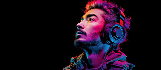 E Sports in Match, pro gamer team with male, wearing headphones, playing esports game on computer, global online streaming	