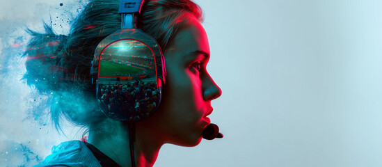 E Sports in Match, pro gamer team with male, wearing headphones, playing esports game on computer, global online streaming	