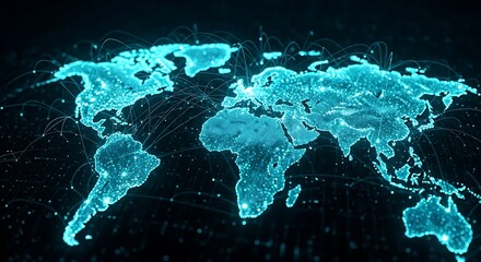 Global Network Interconnected World Map with Glowing Connections