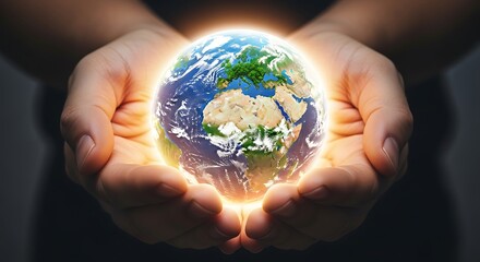 Glowing Earth Globe Held in Hands Representing Environmental Conservation and Sustainability