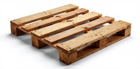 Overhead view of rustic wooden pallet isolated on white , boards, shipping, flatlay