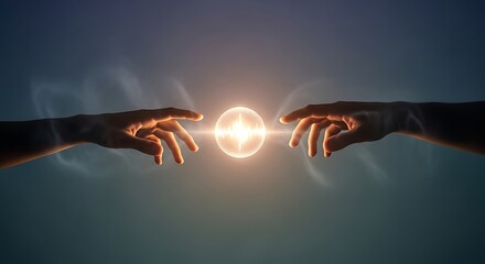 Creation of Energy Hands Reaching Towards a Glowing Orb, Symbolizing Connection & Potential