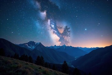 Starry night, Carpathian peaks, Milky Way visible, universe, remote