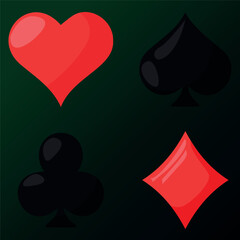 Obraz premium Card silhouettes are vector symbols, hand-drawn. Playing poker, casino. On a green background.
