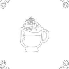Christmas Drinks and Cookies Icon Set Outline. Cute Winter Hot Chocolate Mug Collection.Christmas doodle hot beverages with holiday decorations.Holiday food outline icons set.Festive Christmas cookies