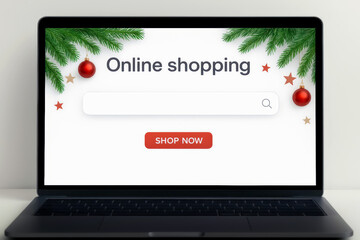 Christmas online shopping web page on screen of laptop.