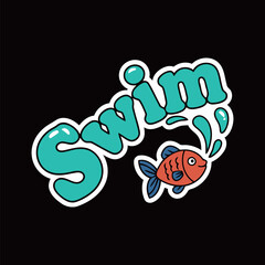 Swim Water Sport Fish Sticker Vector Illustration Summer Vacation Recreation Hobby Icon Design for Social Media Print Marketing Decorative Element
