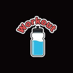 Workout Sports Water Bottle Sticker Design - Fitness Theme Vector Illustration of a Blue Water Bottle with Bold 