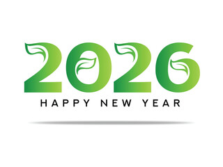 Green 2026 Happy New Year Text With Leaf Design – Eco Friendly Celebration Concept