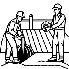 Workers installing cable