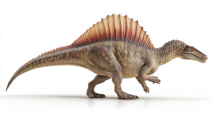 Fototapeta premium AI-generated image - A highly detailed full-body illustration of a Spinosaurus, featuring its distinctive sail, textured skin, and powerful stance, isolated on a clean white background.